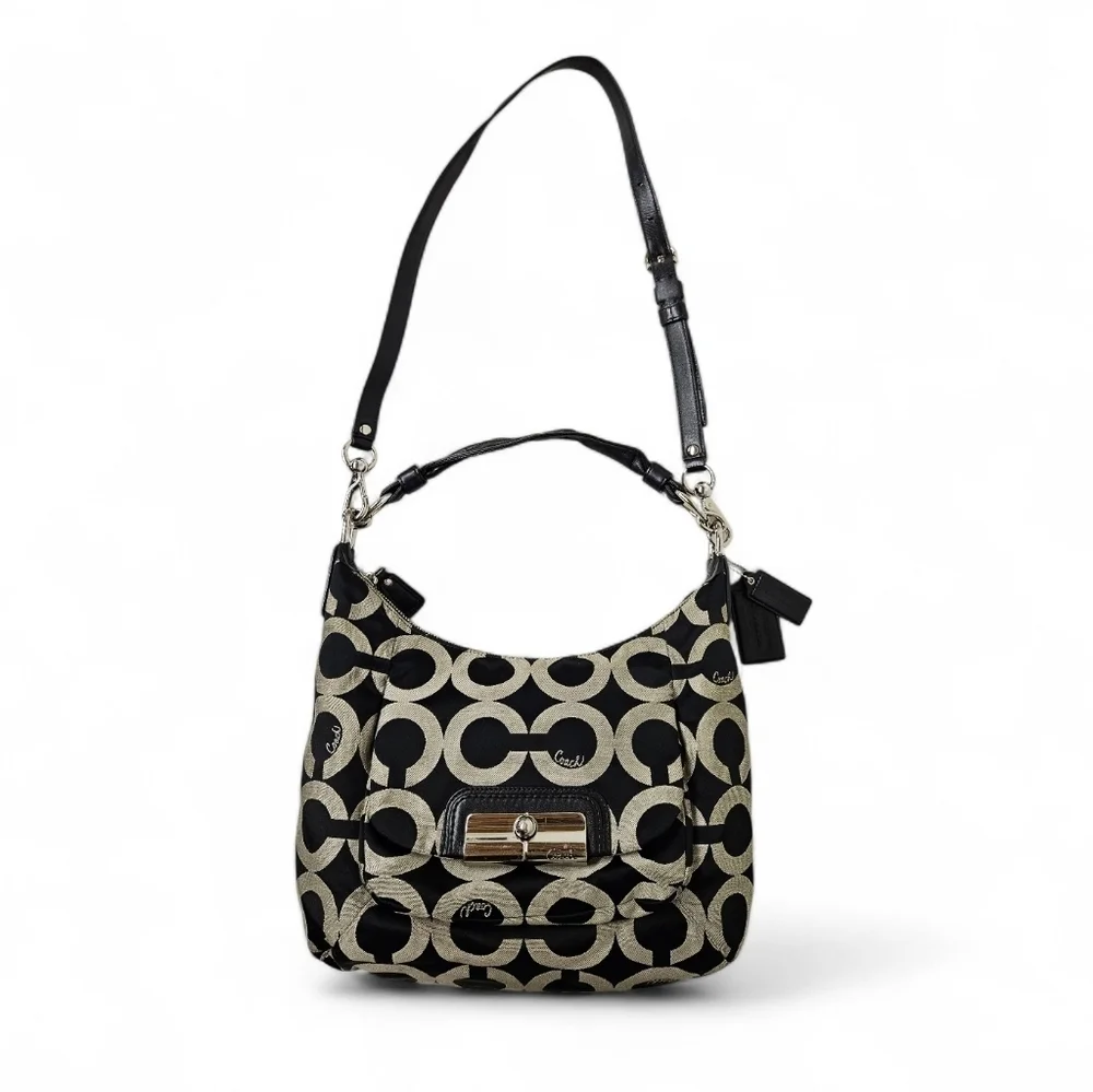 Coach Kristen Op Art Hobo Bag In Black And Gray Sateen From 2008